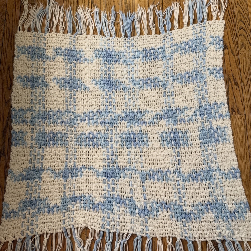 Handmade Baby Blanket Blue‎ And White Girl Boy Gift 33"x33" Not Including Fringe